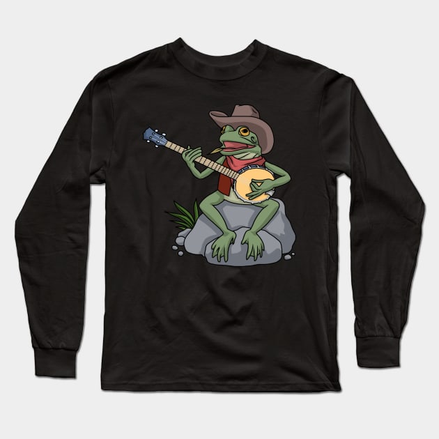 Bluegrass Banjo Frog Country Music Banjo Gift Banjo Long Sleeve T-Shirt by PomegranatePower